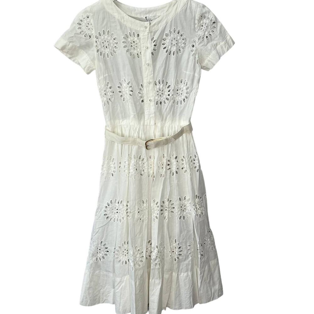 Vintage 1950's Henry Rosenfeld Eyelet A-Line Shirt Dress Short Sleeve Size S